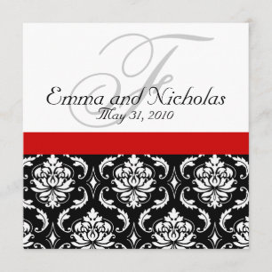 Red Black White Damask Weddenschap Kaart