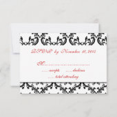 Red Black White Damask Wedding RSVP (Achterkant)