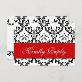 Red Black White Damask Wedding RSVP (Voorkant / Achterkant)