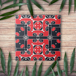 Red Black White elegant Classy Modern Folk Ethnic Tegeltje