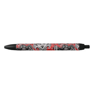 Red Black & White Floral Paisley Bohemian Boho Zwarte Inkt Pen