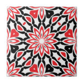 Red Black White Geometric Ethnic Kaleidoscopic Tegeltje (Voorkant)