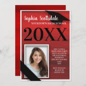 Red Black White Graduation Faire-part (Devant / Derrière)