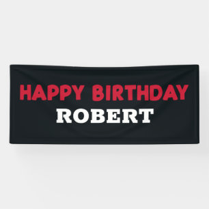 Red Black White Happy Birthday Child Name Banner