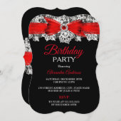 Red black white Lace Bow verjaardagsfeest Kaart (Voorkant / Achterkant)