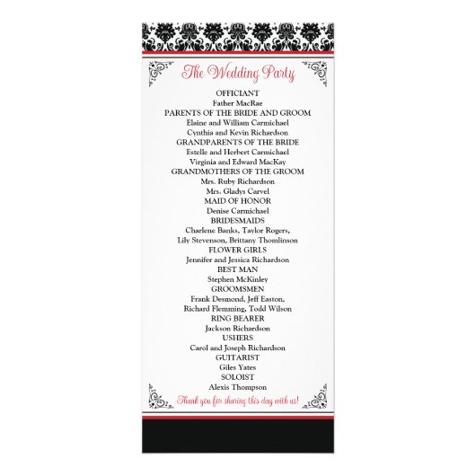 Red, Black, White Love Hearts Programme de mariage (Dos)