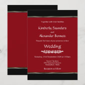 Red Black White met Gold Silver Stripe Wedding Kaart (Voorkant / Achterkant)