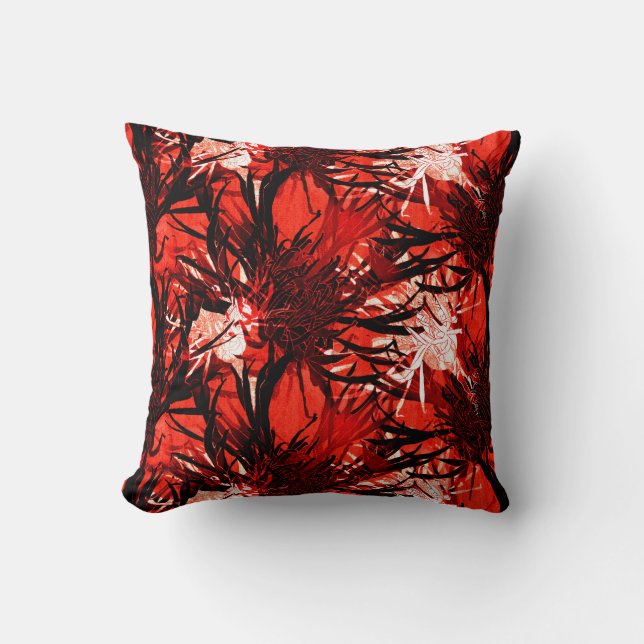 Red Black & White Modern Elegant Abstract Floral Kussen (Voorkant)
