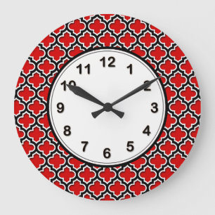 Red Black White Moroccan Quatrefoil Pattern #5DS Grote Klok