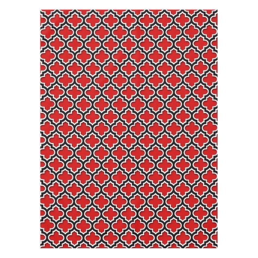 Red Black White Moroccan Quatrefoil Pattern #5DS Tafelkleed (Voorkant)
