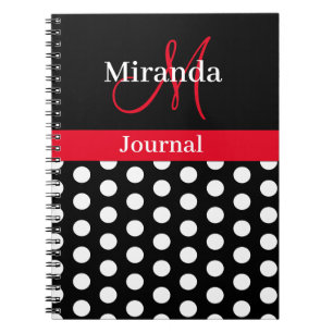 Red Black White Polka Dot Monogram Notitieboek