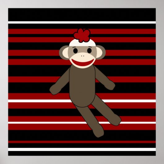 Red Black White Striped Socket Monkey Girl Sitting Poster (Voorkant)