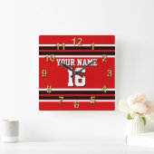 Red Black White Team Jersey Vierkante Klok (Huis)