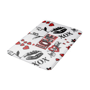 Red Black White Valentijn Motif Bathroom Mat