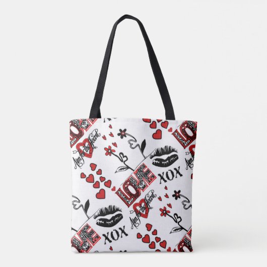 Red Black White Valentijn Motif Canvas tas (Achterkant)