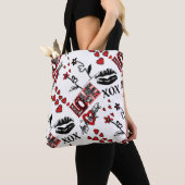 Red Black White Valentijn Motif Canvas tas (Dichtbij)