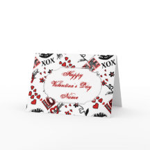 Red Black White Valentijn Motif Wenskaart