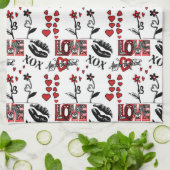 Red Black White Valentine Motif Theedoek (Gevouwen)