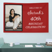Red Black White Woman's 40e verjaardag Fotobanner Spandoek (Beurs)