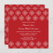 Red + blanc flocon de neige invitation de mariage (Devant / Derrière)