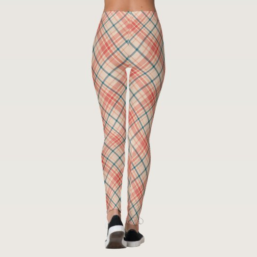Red Blauwgroen Diagonal Madras Pset Pattern Leggings (Achterkant)