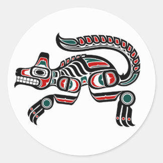 Red Blauwgroen en Black Haida Spirit Wolf Ronde Sticker