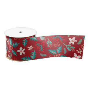 Red Blauwgroen Holly Berries kerstflessenpatroon Lint