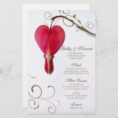 Red Bleeding Hearts Floral Mariage Menu (Devant / Derrière)