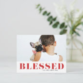 Red Blessed Typography Foto Kerstmis Feestdagenkaart (Staand voorkant)