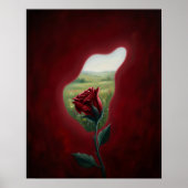 Red Bloom Window – Surreal Floral Wall Art Print (Voorkant)