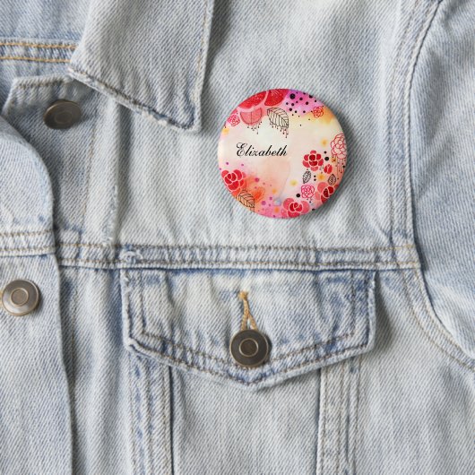 Red Blooms Custom Name Button (In situ)