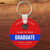 Red Blue Afstuderen Gefeliciteerd Foto Sleutelhang Sleutelhanger (Voorkant)