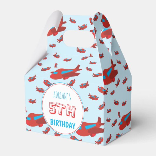 Red Blue Airplane Pattern Kinder Boys Girls Birthd Bedankdoosjes (Voorkant Zijde)