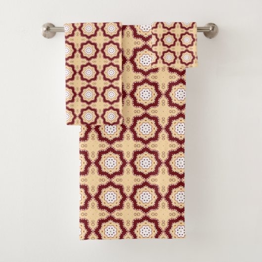 Red blue and beige geometric pattern  bad handdoek (Insitu)