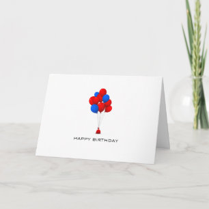 Red & Blue Balloons - Happy Birthday Greeting Card Kaart