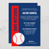 Red Blue Baseball Bar Mitzvah Kaart (Voorkant / Achterkant)