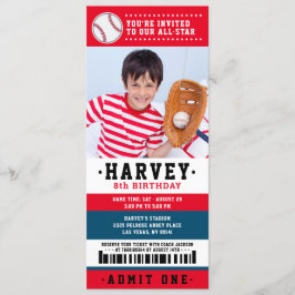 Red Blue Baseball Ticket Birthday Party foto Kaart