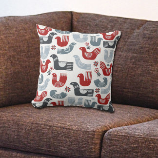 Red Blue Bird Nordic Folk Art Patroon Kussen