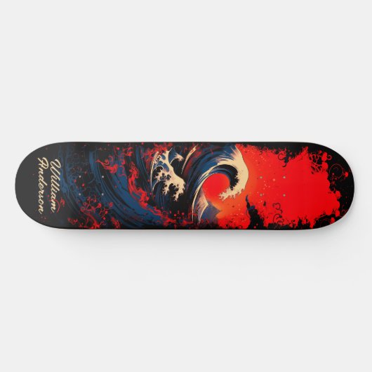 Red Blue Black Sea Wave Skateboard (Horizontaal)