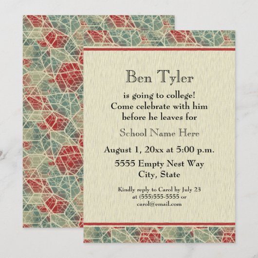 Red Blue Brown Abstracte Trunk Party Invitation Kaart (Voorkant / Achterkant)