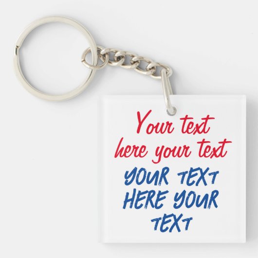 Red Blue Calligraphy Jouw tekst Here Replace Sloga Sleutelhanger (voorkant)