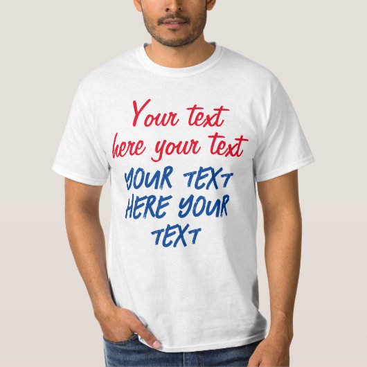 Red Blue Calligraphy Jouw tekst Here Replace Sloga T-shirt (Voorkant)