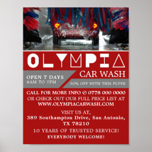 Red & Blue Car Wash, Cleaning Service Advertising Poster