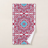 Red Blue Ceramic Style Azulejo Monogram Bad Handdoek (Handdoek)