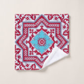 Red Blue Ceramic Style Azulejo Monogram Bad Handdoek (Wasdoekje)