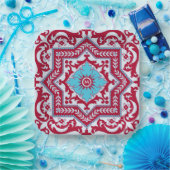 Red Blue Ceramic Style Azulejo Monogram Papieren Bordje (Feest)