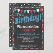 Red Blue Chalkboard Invitation d'anniversaire (Devant / Derrière)
