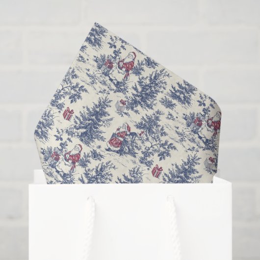 Red & Blue Christmas Santa Toile Tissuepapier (Cadeauzakje)