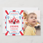 Red & Blue Circus Anniversaire Photo Invitation (Devant)