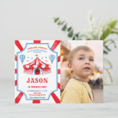 Red & Blue Circus Anniversaire Photo Invitation (Debout devant)